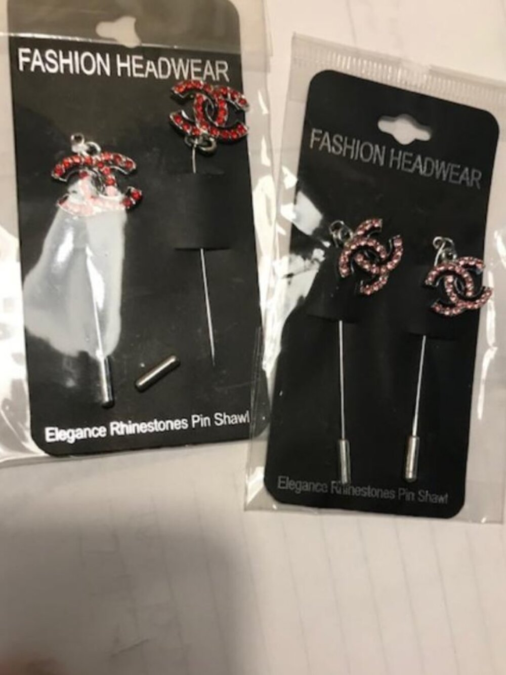 Pink and Blue Set of 2 Rhinestone Brooch Headscarf Hijab Pin
